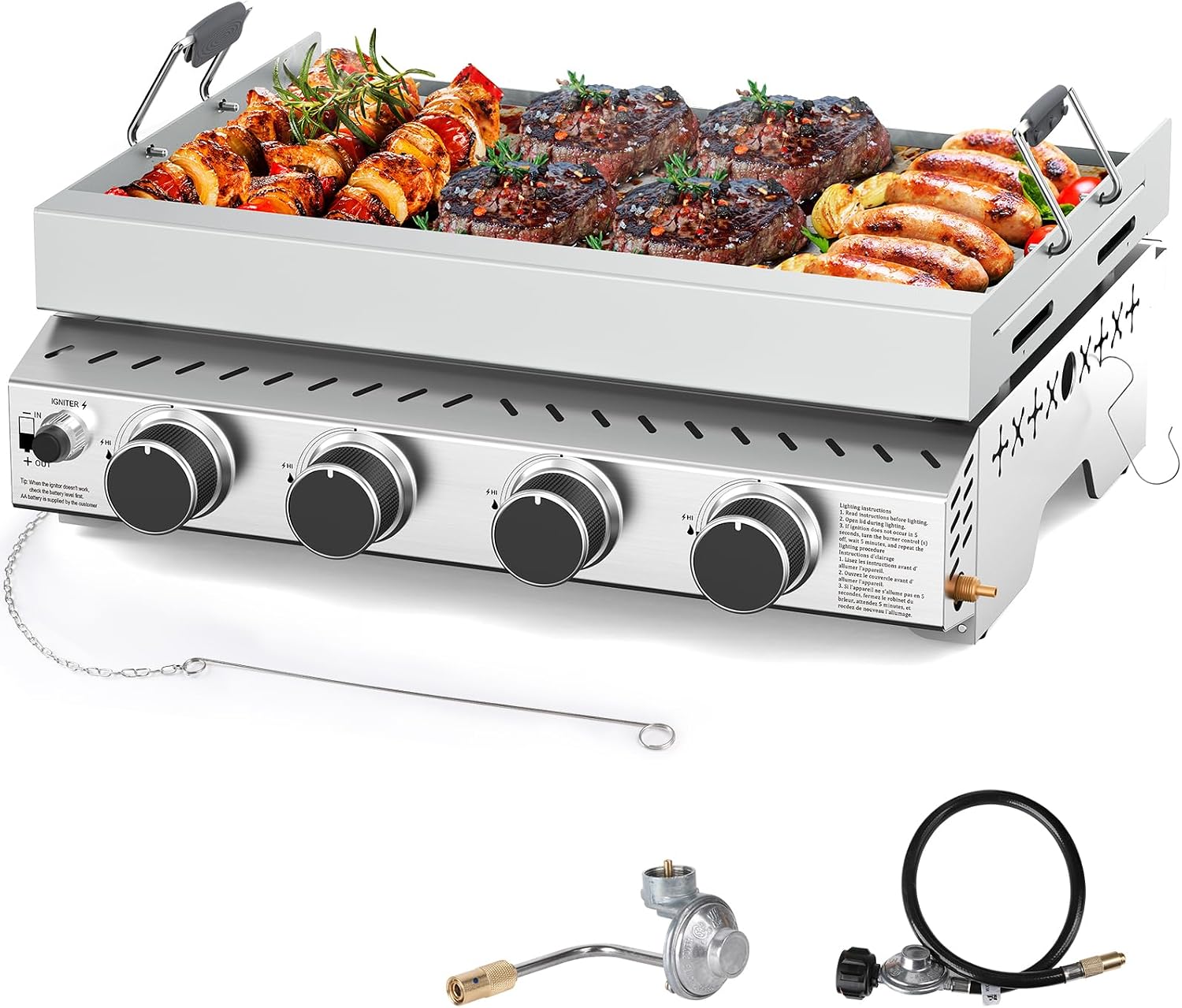 Outdoor Camping Bbq - Tragbarer 4-Brenner Edelstahl BBQ-Grill, 32000 BTU