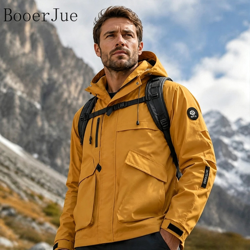 Outdoor Camping Jacket - Wasserdichte Herren-Wanderjacke, Softshell, mit Kapuze, Windbreaker,