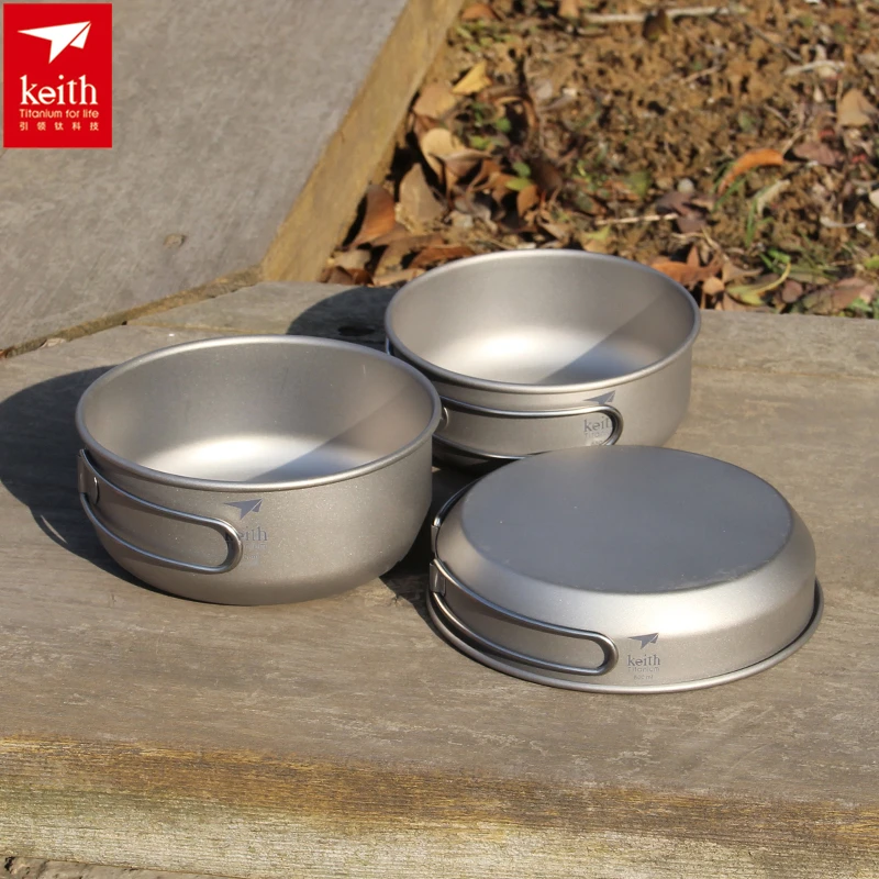 Outdoor Camping Cooking Set - Keith 3pcs Titan Kochgeschirr Pfannen Schalen