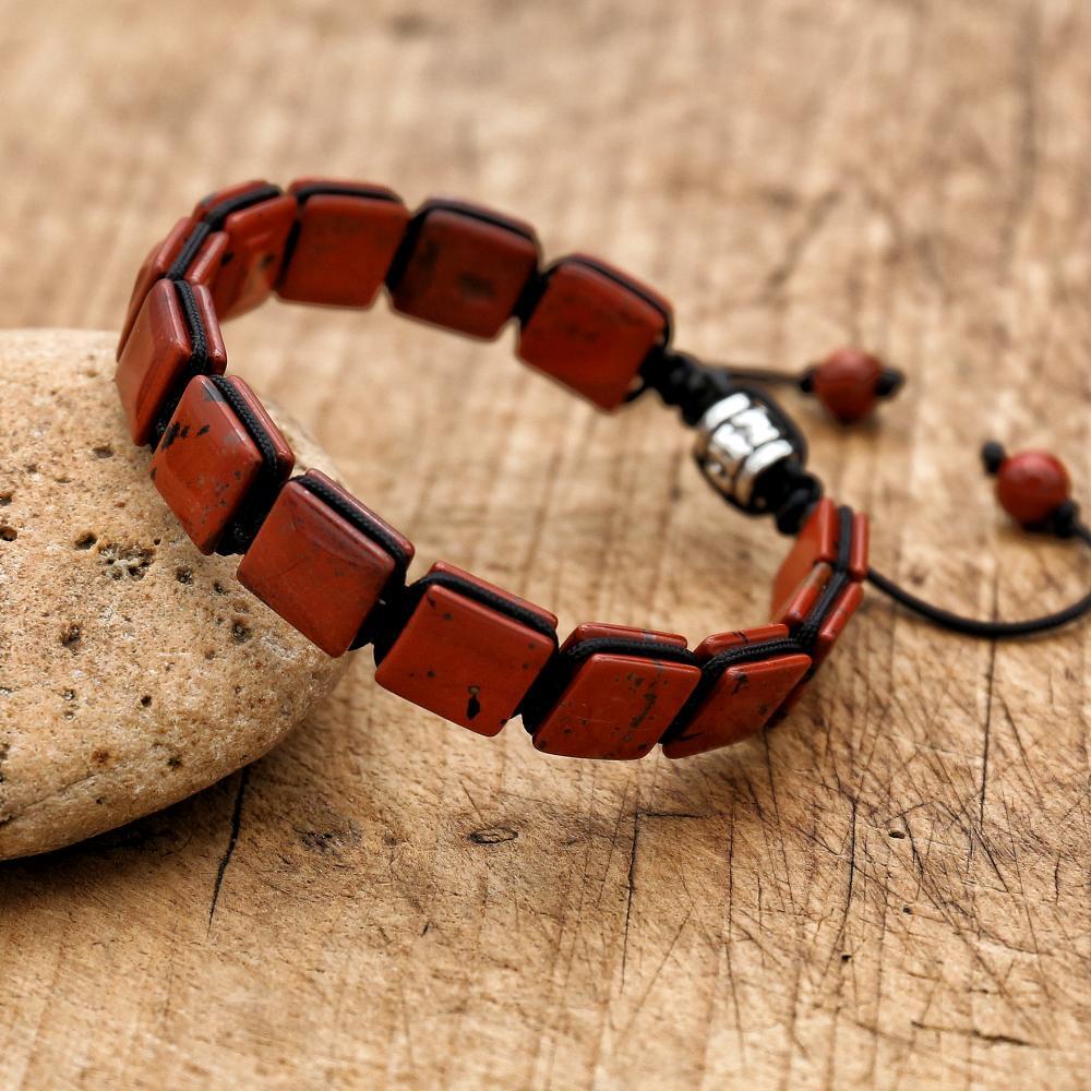 Paracord Bracelet - Handgemachte natürliche rote Jaspis Stein Perlen