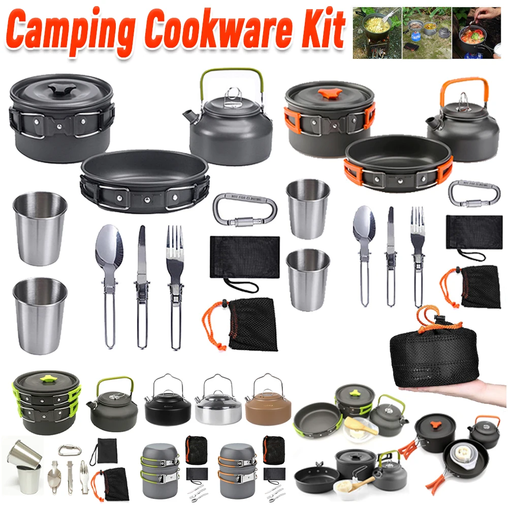 Outdoor Camping Cooking Set - Camping-Kochgeschirr-Set, Wasserkocher, Topf, Pfanne, Kochset, tragbar,