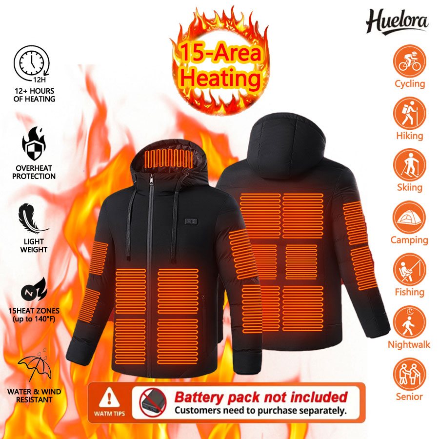 Outdoor Camping Jacket - Huelora 11-Bereich-Heizjacke für Herren, Outdoor, beheizt,